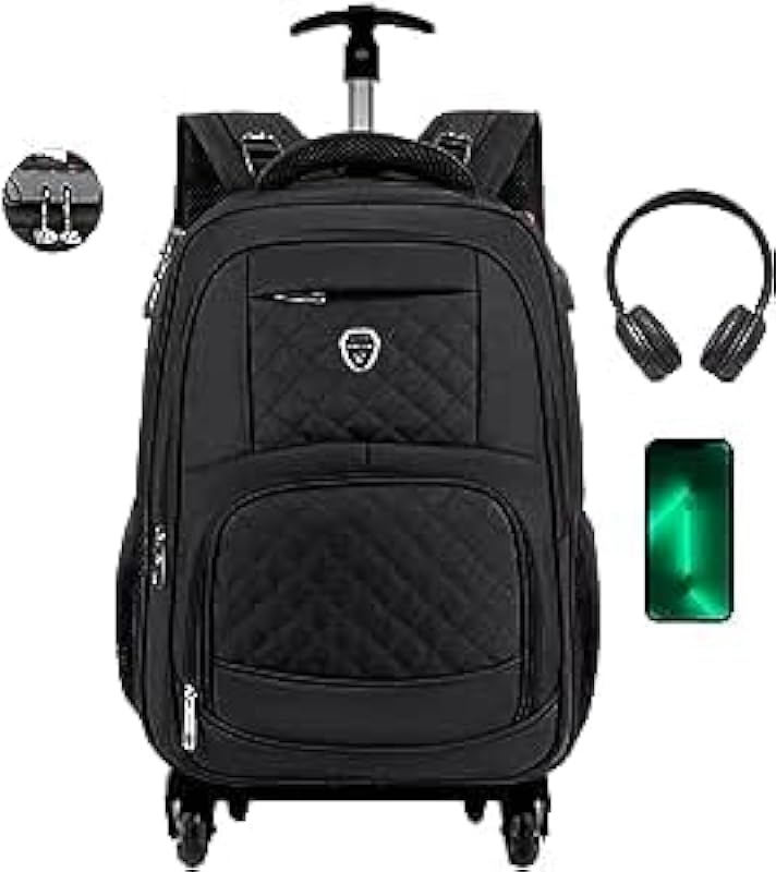 Mochila Rodinhas 40 Litros Puxador Reforçado Cabo De Aço e entrada USB Executiva Escolar