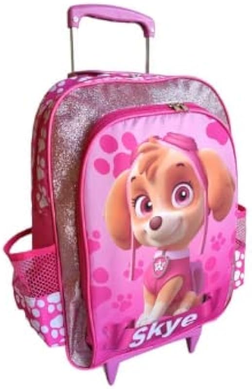 MOCHILA DE RODINHAS SKYE INFANTIL ESCOLAR MENINAS ROSA PATRULHA CANINA