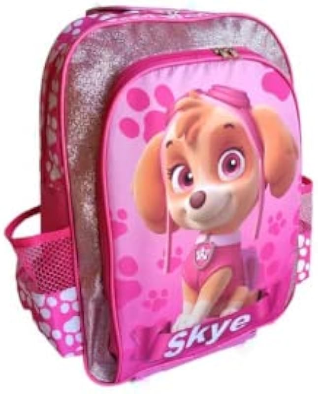 MOCHILA DE COSTAS SKYE PATRULHA CANINA INFANTIL ESCOLAR MENINAS ROSA BRILHO CRIANÇA