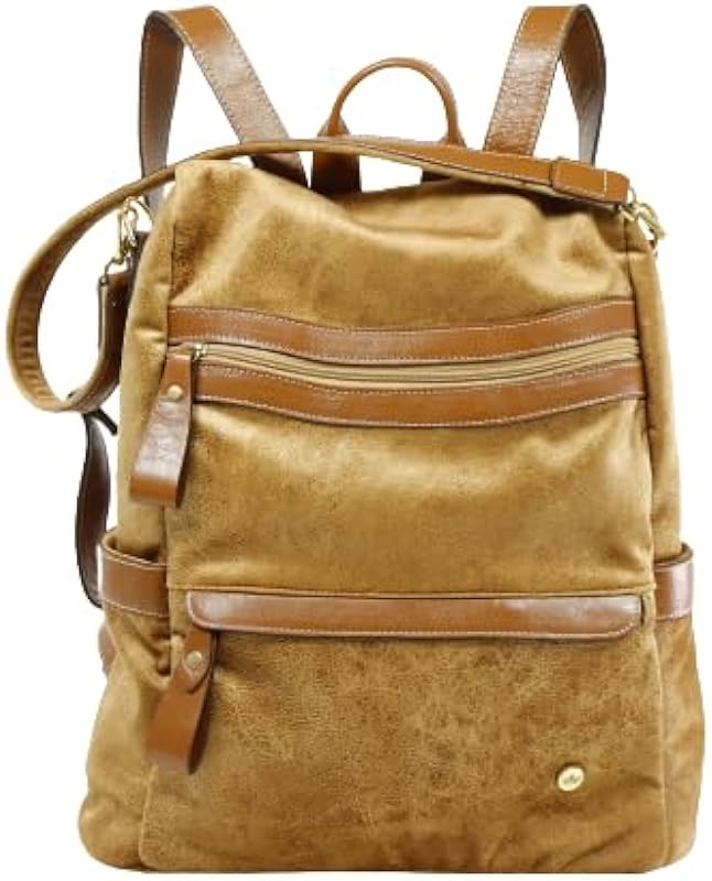 Mochila Feminina Antifurto de Couro Legítimo e Veludo Macio para Notebook até 15” Uso Escolar Faculdade Passeio e Viagem