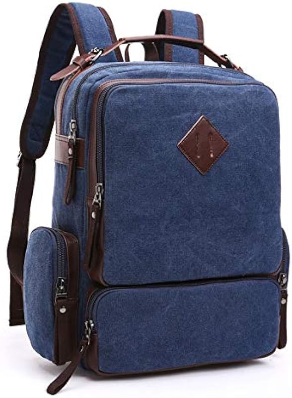 Mochila de Lona Masculina com Partes em Couro e Compartimento Para Notebook