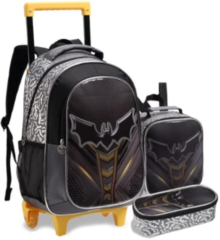 Kit Mochila Infantil Batman Morcego De Rodinhas – Mochila Lancheira Estojo Dark