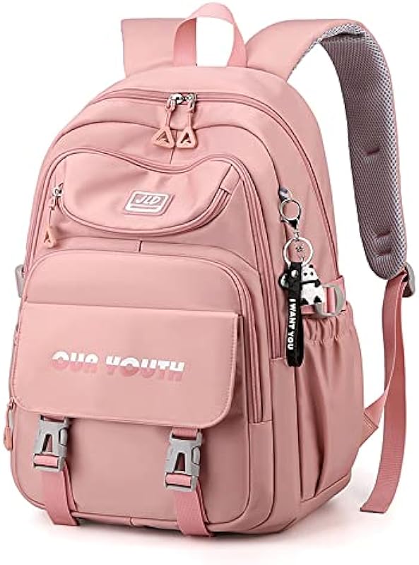 Mochila Impermeável Feminina Escolar Fashion,Mochilas Para Notebook, Ornamento Panda de cortesia, Rosa