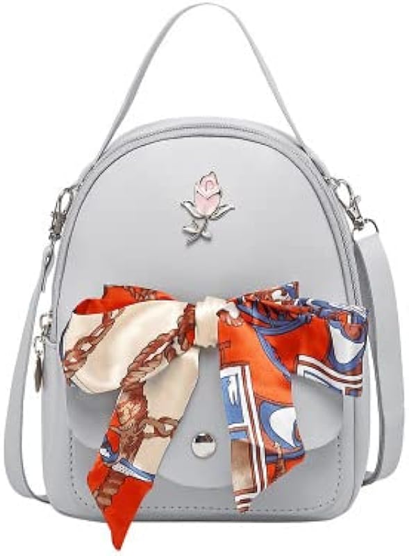 Mochila Feminina em Couro Sintético Bolsa de Ombro Feminina em Couro Sintético com Laço Enfeite Pequena Multifuncional Oferta