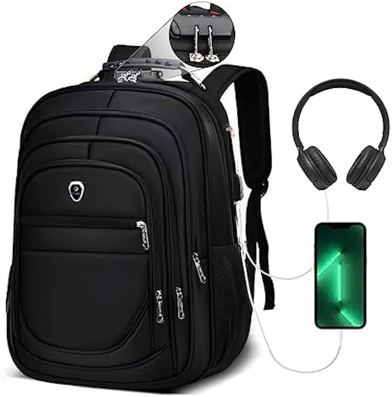Mochila Masculina Executiva Bolsa Grande Escolar Faculdade Trava com Senha Anti Furto Porta Notebook Garrafa Cabo USB E Auxiliar