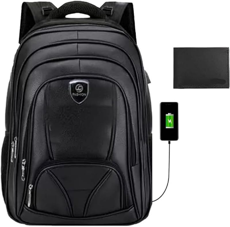 Mochila Masculina Couro Reforçada Bolsa Notebook Impermeável Executiva com USB e carteira de couro legítimo