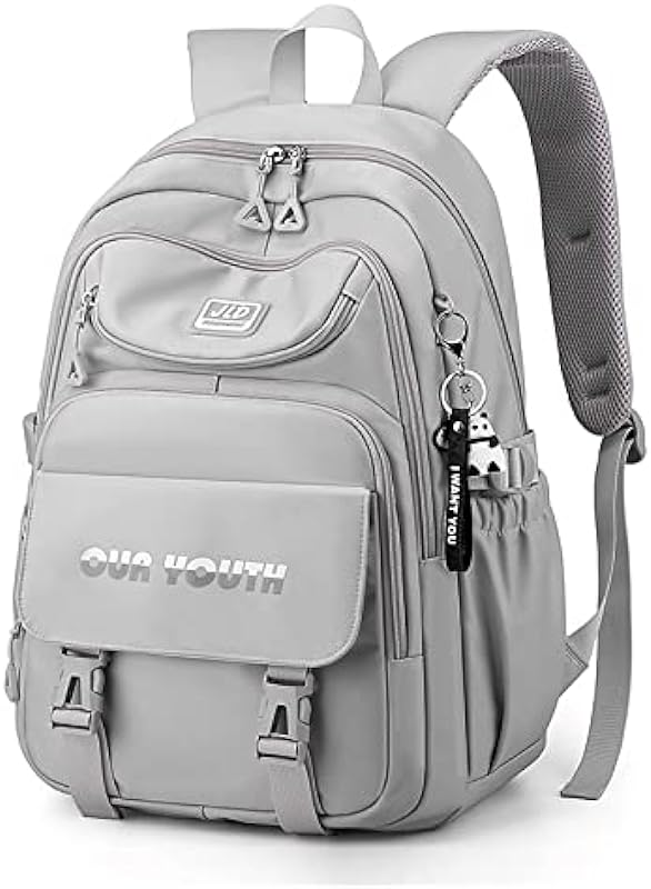 Mochila Impermeável Feminina Escolar Fashion,Mochilas Para Notebook, Ornamento Panda de cortesia, Cinzento