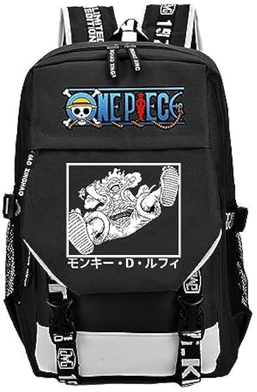 Mochila Monkey Luffy Anime 1 peça Ace Gear 5 Nika Form Zoro Dayback Bolsa de viagem para laptop com porta de carregamento USB