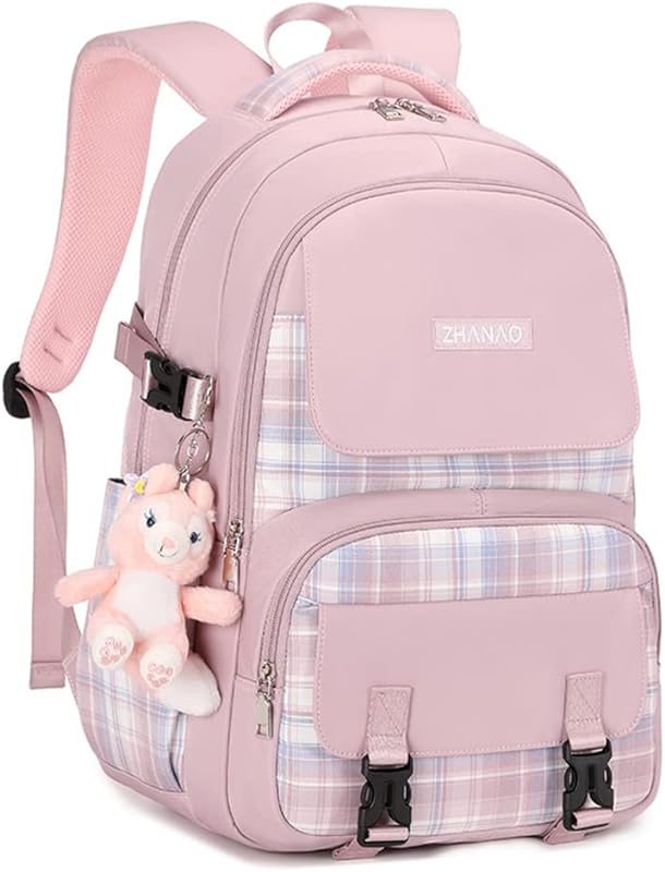 Mochila de lazer feminina, mochila de estudante de estilo xadrez vitality girl, mochila de notebook de 15,6 polegadas
