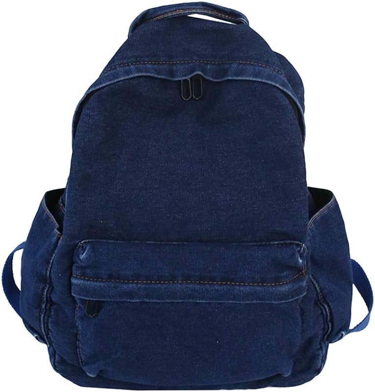 Mochila casual mochila jeans de tecido retro mochila chique para estudantes meninas (azul escuro)