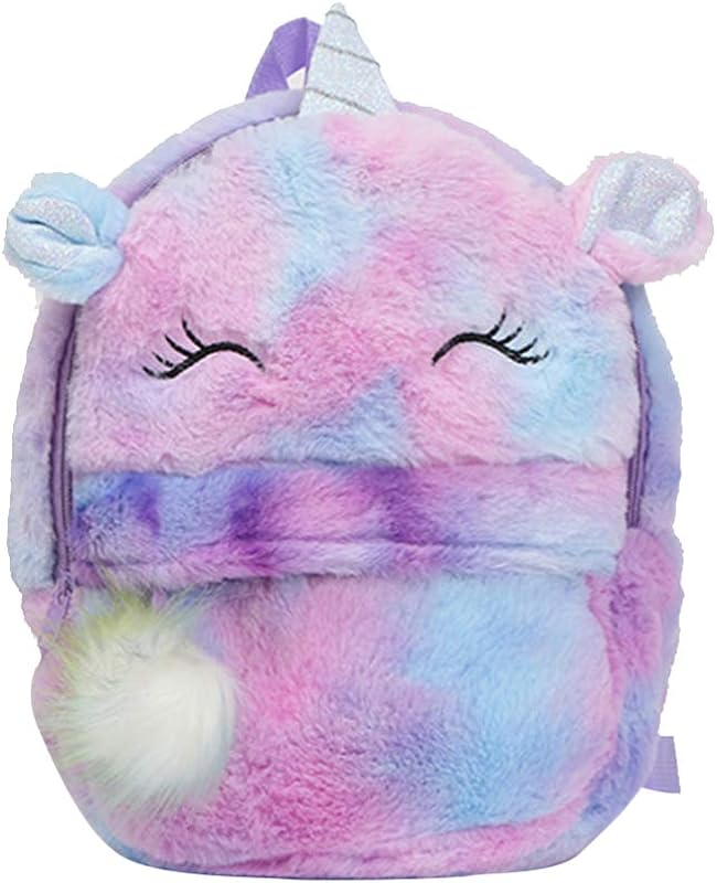 KESYOO Mochila fofa de Unicórnio de Pelúcia Macia para Livros de Arco-íris Mini Mochila Fluzzy Casual para Mulheres Meninas Crianças ao Ar Livre Viagem