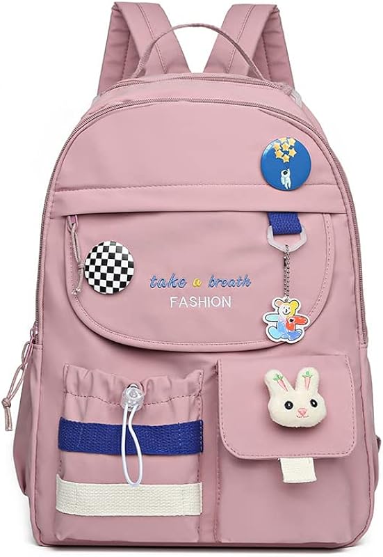 Linda mochila para meninas adolescentes, mochila para laptop universitário, mochila Kawaii com broche Kawaii e acessórios para adolescentes