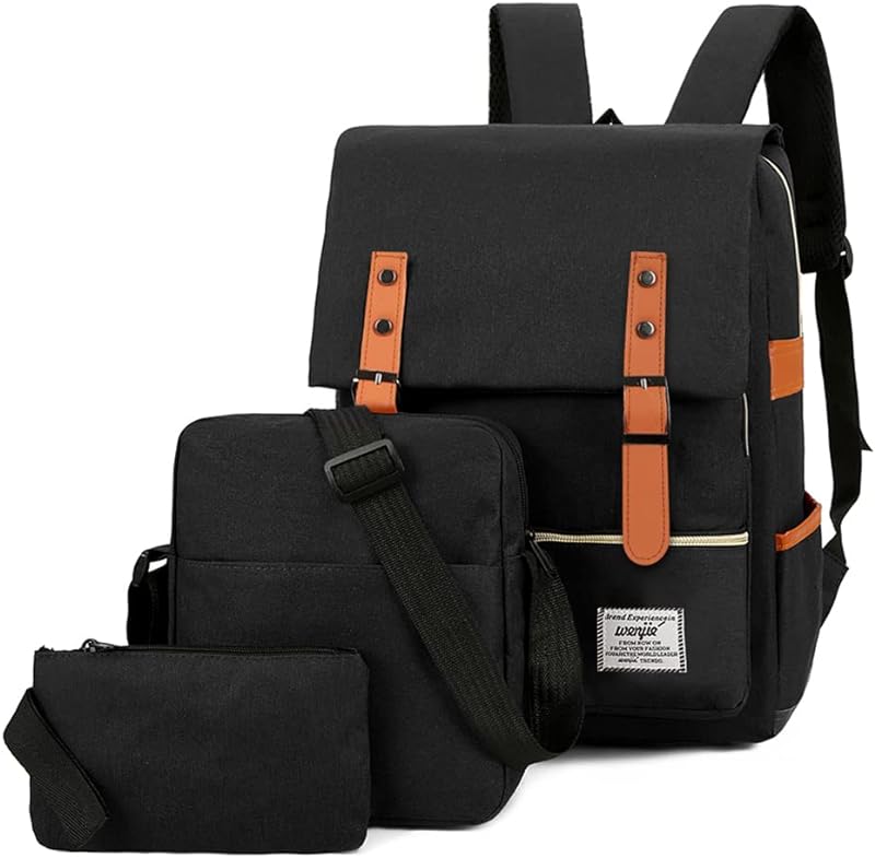 Domary Mochila para computador de grande capacidade Bolsa de negócios da moda Conjunto de bolsa de viagem para lazer ao ar livre com porta USB externa preta