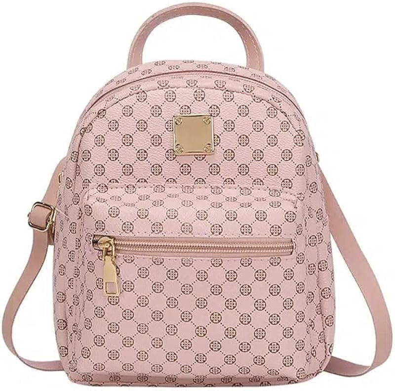 Linda Mochila Pequena com Zíper, Mochila Feminina Padrão Geométrico com Alça Ajustável, Rosa
