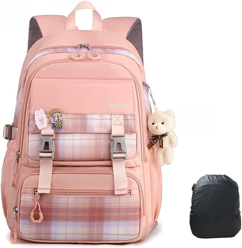 Mochila Impermeável Feminina Escolar Fashion,Mochilas Para Notebook, Ornamento Ursinho de cortesia,Escudo de chuva livre,