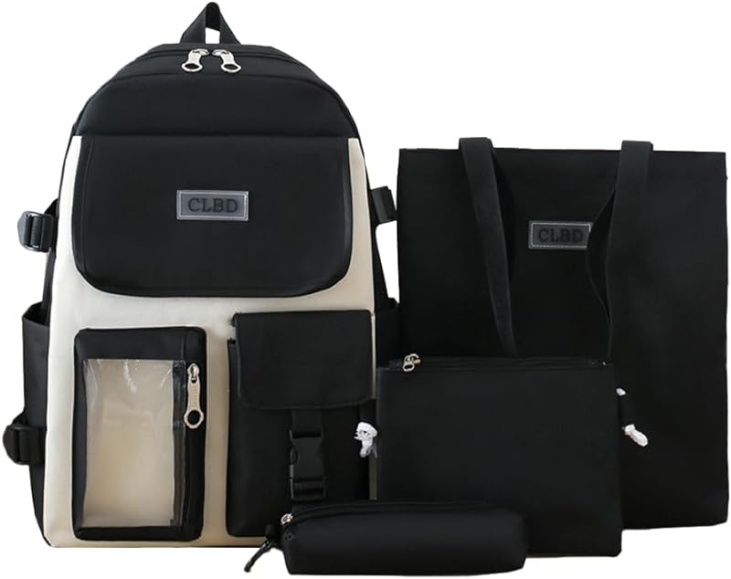 Domary Mochila infantil fofa, 4 peças, grande, meninas, kawaii, escola, livro, para crianças de 6 a 12 anos, com sacola, lápis, bolsa crossbody