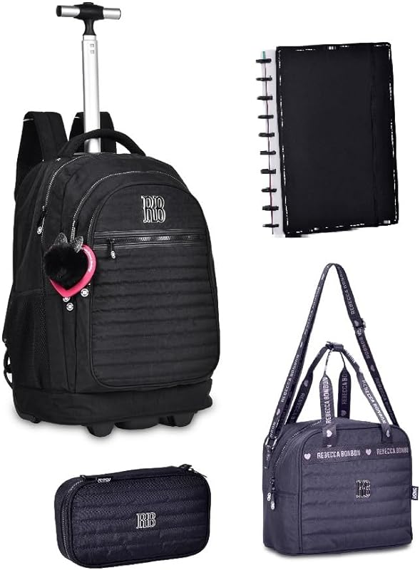 Kit Mochila Rodas,Estojo,Lancheira e Caderno Rebecca Bonbon Crinkle Preta – Clio Style Kit Mochila Rodas,Estojo,Lancheira e Caderno Rebecca Bonbon Crinkle Preta – Clio Style