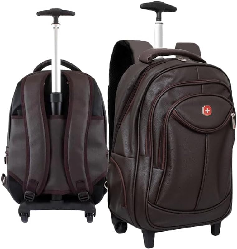 Mochila Executiva Marrom Notebook Rodinha Carrinho Impermeável Em Poliuretano Unissex Trabalho Faculdade Swissland Yins