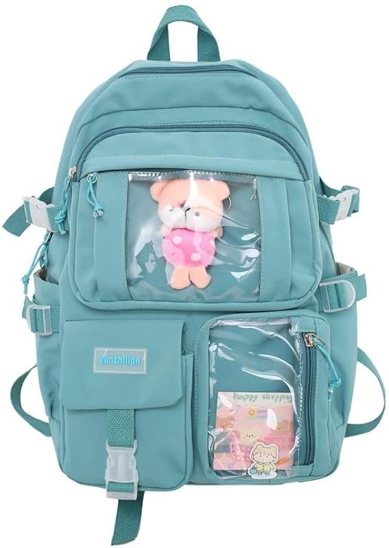 mochila feminina, Mochila para meninas mochila de estudante de ensino médio de grande capacidade com pingente e crachá