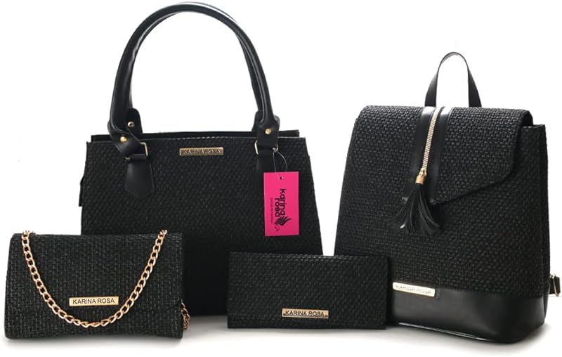Bolsa Feminina Grande Executiva De Ombro + Bolsa Festa Tiracolo Corrente Clutch + Mochila Feminina + Carteira Bella Rosa