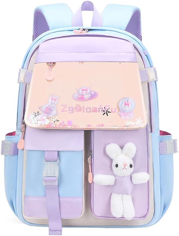 Domary Mochila infantil fofa de coelho para escola, grande capacidade, repelente de água, crianças, meninas, meninos, 8 a 12 anos, bolsa escolar de desenho animado Kawaii, mochila casual para viagem,