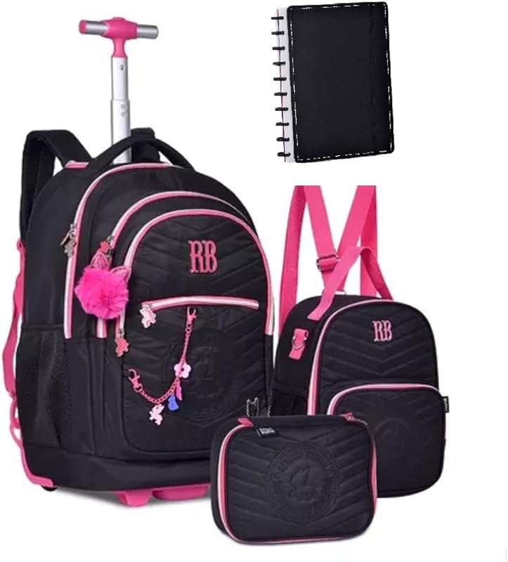Kit Mochila Rodas,Estojo,Lancheira e Caderno Rebecca Bonbon Matelassê Preta – Clio Style