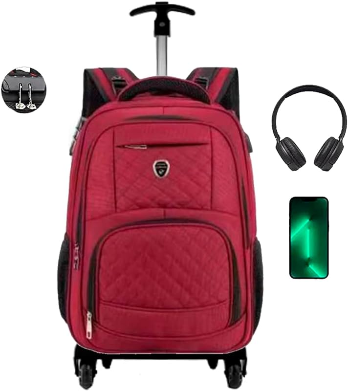 Mochila carrinho com rodinhas Bolsa Notebook Executiva 15.6 Polegadas Resistente Trabalho Urbano Passeio Casual com USB e trava anti furto (VERMELHA)