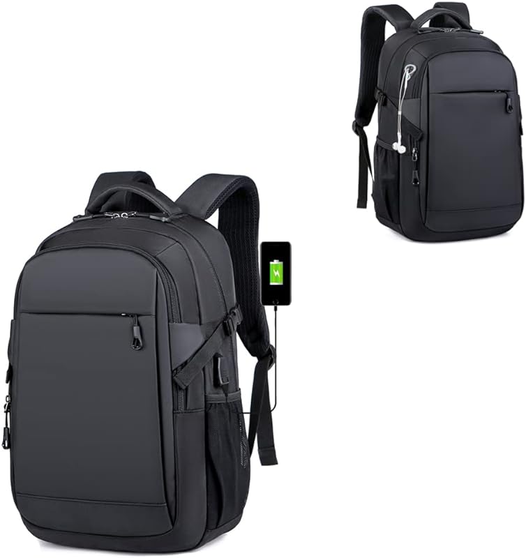 Mochila de viagem para laptop, negócios, antifurto, fina, durável, com porta de carregamento USB e design de orifício para fone de ouvido, resistente à água, bolsa de computador escolar para homens e mulheres, serve para notebook de 15,6 polegadas, Preto, 45cm*31cm*22cm, Mochila para laptop、mochila de viagem、