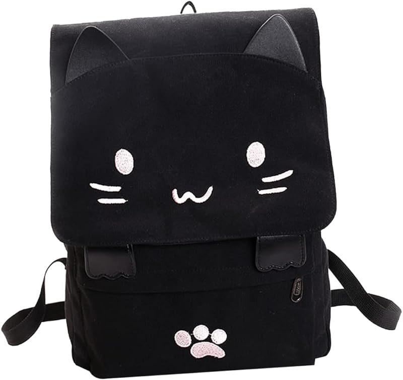 PACKOVE Mochila Toda Preta Mochila Japonesa Mochila Para Meninas 1 Peça Mochila Legal Mochila Fofa Para Estudantes Bolsa De Ombro Padrão De Gato Mochila De Grande Capacidade Mochila