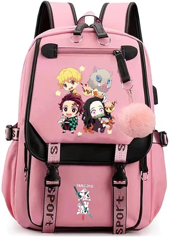 Mochila para laptop cosplay anime com porta de carregamento USB, bolsa de livros para faculdade e ensino médio para mulheres e homens