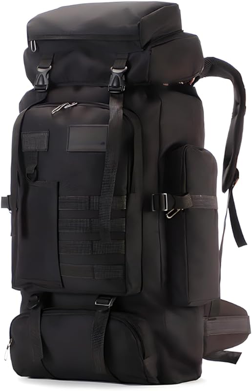 Mochila 70 Litro Trilha Caminhada Lona Reforçada Impermeável Estilo Militar (PRETO)