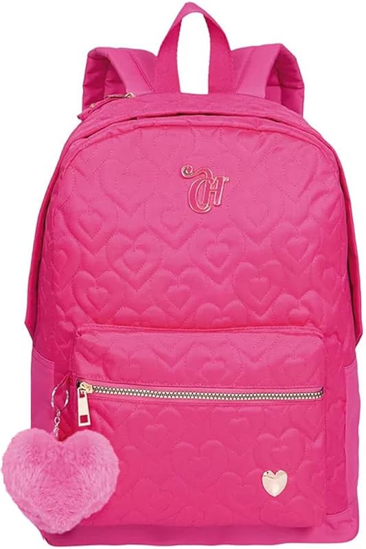 Mochila Feminina Capricho Bolsa Faculdade Escolar Anti Furto Meninas Grande Costa Chaveiro Pom Pom Rosa Original