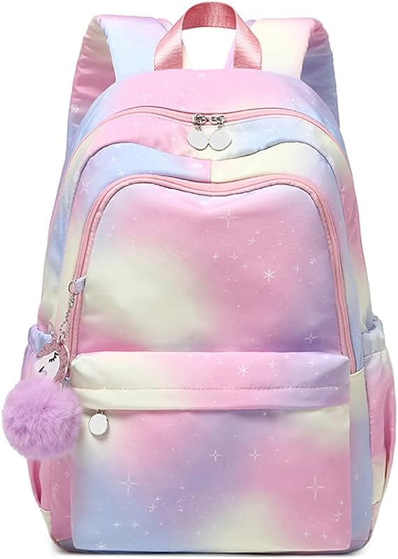Mochila escolar para meninas, mochila escolar para meninas do ensino fundamental, cor gradiente, arco-íris, mochila escolar infantil