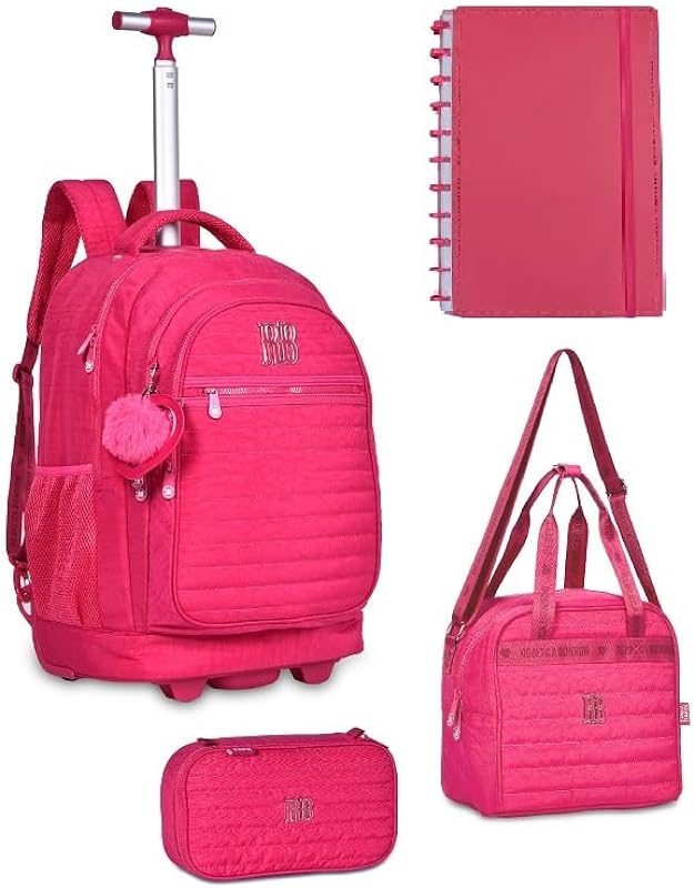 Kit Mochila Rodas,Estojo,Lancheira e Caderno Rebecca Bonbon Crinkle Rosa – Clio Style Kit Mochila Rodas,Estojo,Lancheira e Caderno Rebecca Bonbon Crinkle Rosa – Clio Style