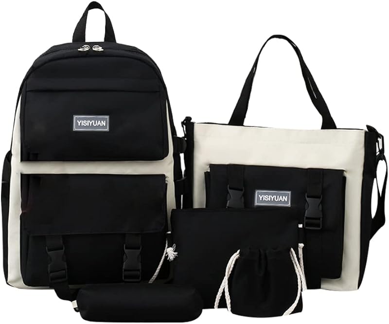 fengny Mochila de Lona Conjunto de Mochila Escolar de Grande Capacidade Mochila Adolescente Mochila Bolsa Mensageira Kit Papelaria Bolsa Livro