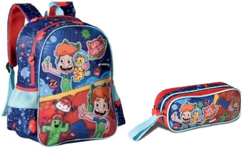 Kit Mochila Escolar De Costa e Estojo Gato Galáctico -Clio