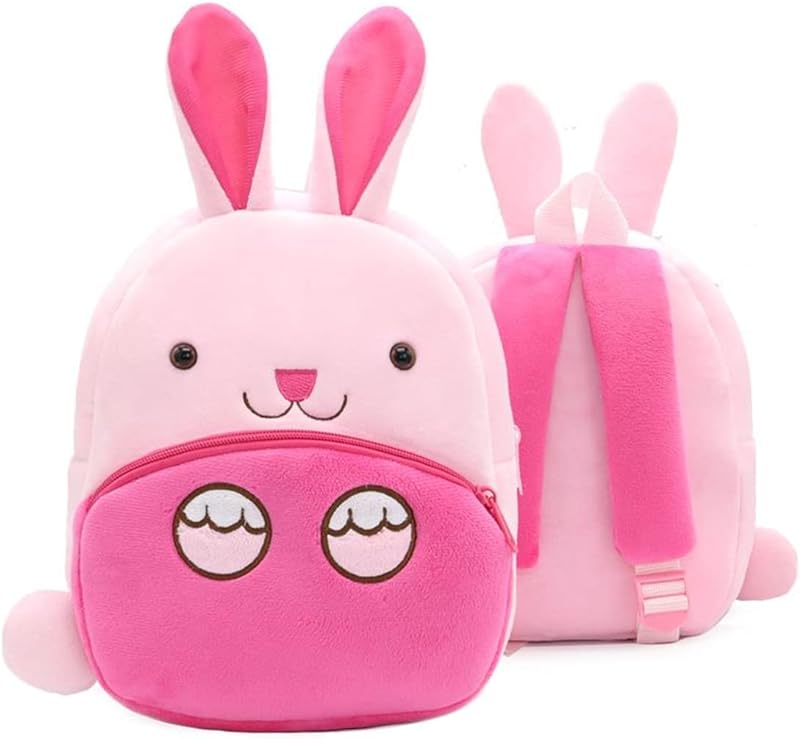 Mochila infantil de desenho animado, mochila de pelúcia de animais fofos 25,4 cm bolsa de livro pré-escolar infantil para meninas meninos de 1 a 4 anos, pacote de viagem infantil, Coelho