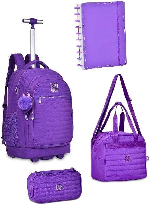 Kit Mochila Rodas,Estojo,Lancheira e Caderno Rebecca Bonbon Crinkle Roxa – Clio Style