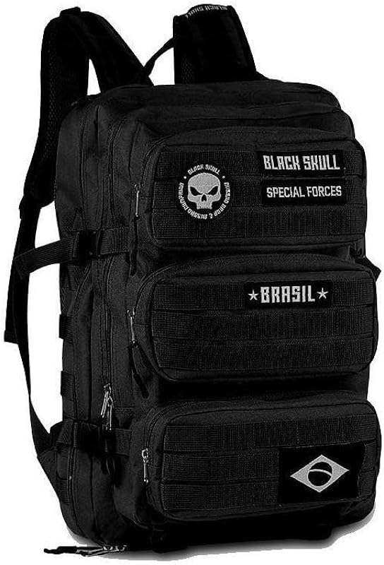 Mochila Reforçada Tática Militar 50l Black Skull (Preto)