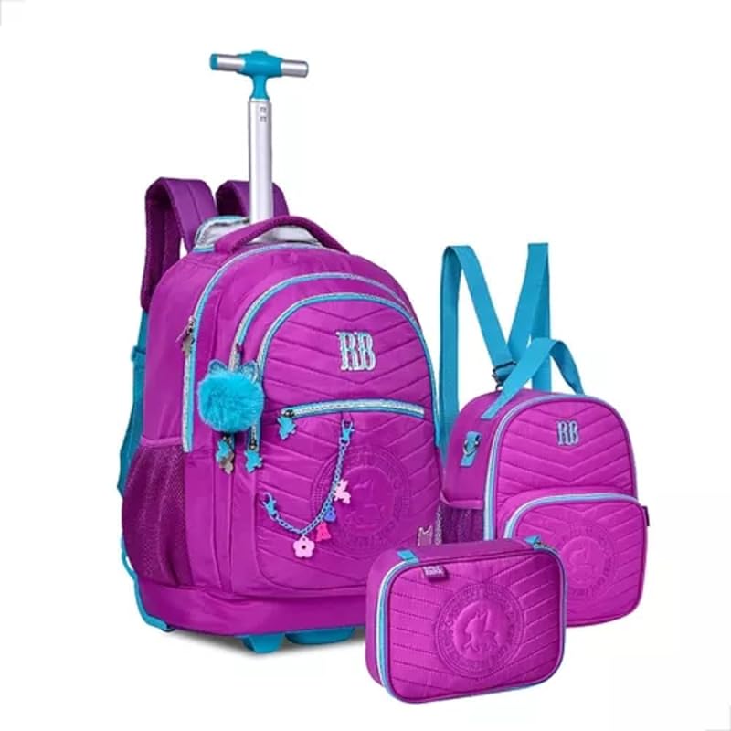 Kit Mochila Rodas, Estojo e Lancheira Rebecca Bonbon Matelassê Roxa – Clio Style