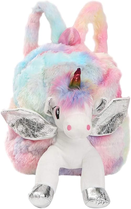 Mochila Arco- Íris Valicclud Mini mochila de ombro de pelúcia para meninas desenho unicórnio de escolar – prata Mochila De Unicórnio