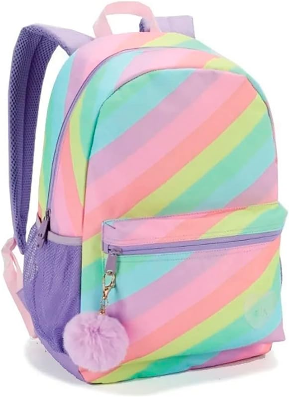Mochila Escolar Juvenil Feminina Tie Dye Com Pompom Denlex