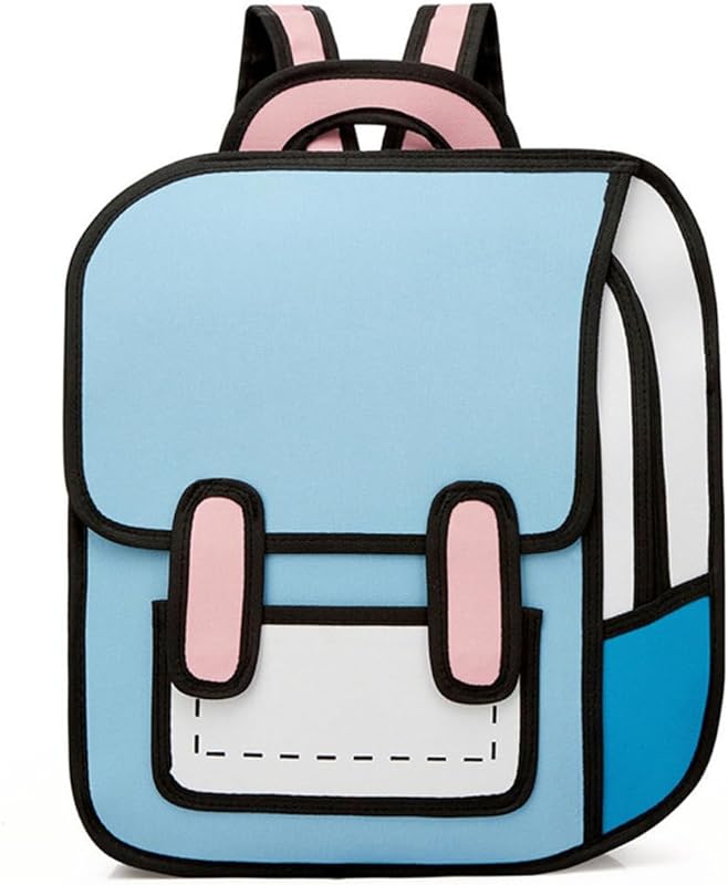 Estilo De Salto 3D Desenho 2D Da Mochila De Papel Dos Desenhos Animados Mochila De Ombro Em Quadrinhos Fofa, Presentes De Volta Às Aulas