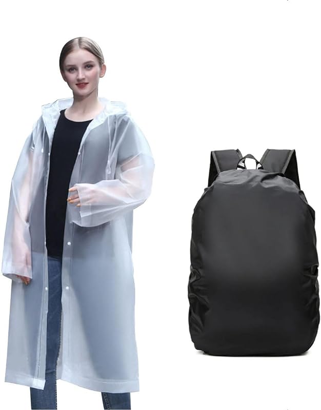 Kit Capa de Chuva Eva Com Capuz + Capa Nylon Impermeável Para Mochila Até 30L Multiuso