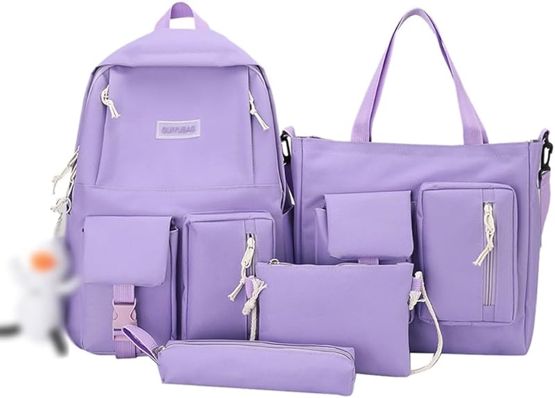 Domary Conjunto de mochila infantil fofa de 4 peças, grande, meninas, bolsa escolar kawaii, mochila de viagem com sacola, bolsa de lápis, bolsa estacionária crossbody
