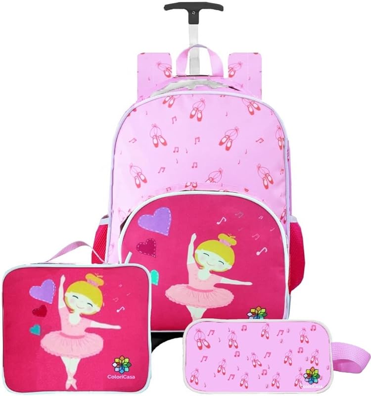 Mochila Escolar Infantil Menina Bailarina Rodinha Costas Lancheira Estojo Completo Grande Feminina