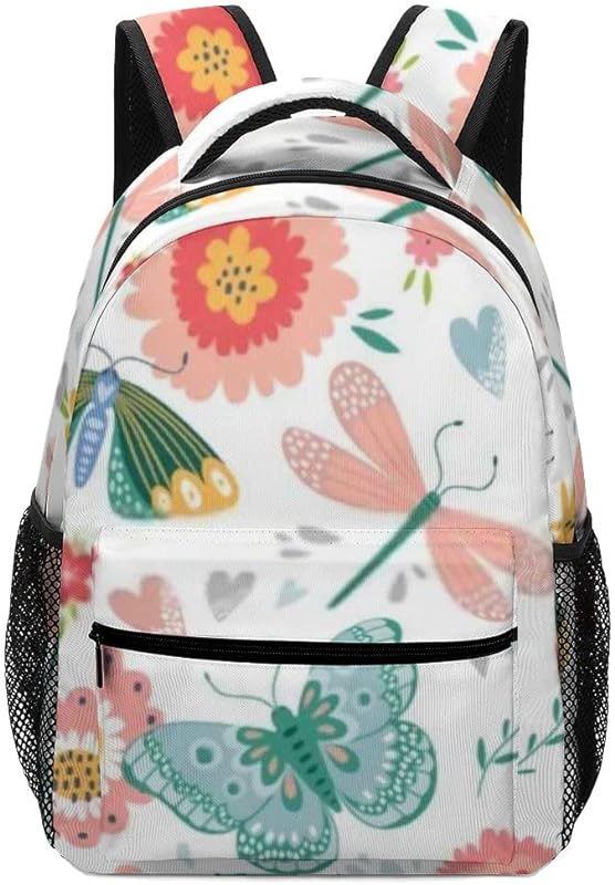 Mochila escolar casual feminina, meninas, adolescentes, coloridas, insetos, flores, borboleta, libélulas, leve, para viagem, bolsa de ombro para faculdade, laptop, acampamento, caminhada