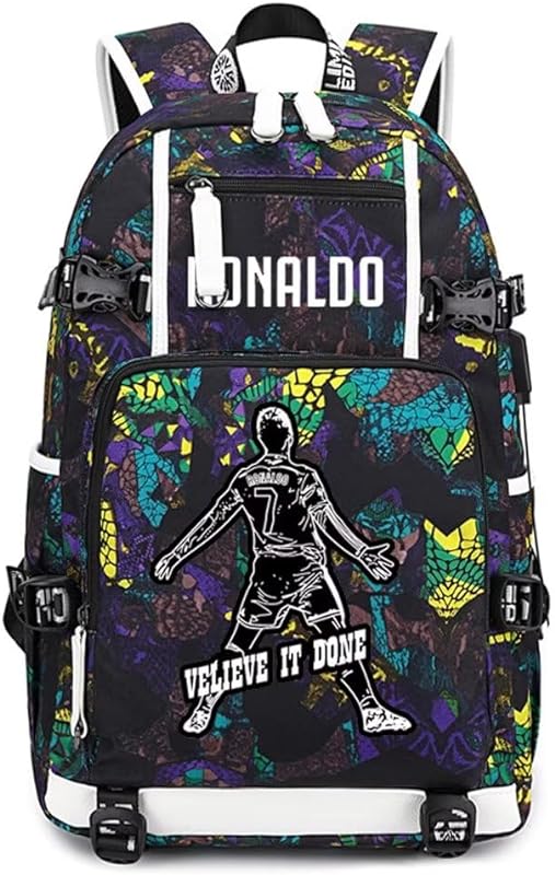 mochila multifuncional para laptop do jogador de futebol Cristiano Ronaldo CR7 viagem fãs de futebol bolsa de estudante para homens mulheres (padrão azul 3)