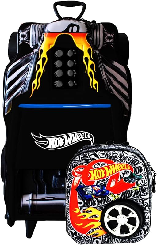 Mochila Escolar 3D com 6 Rodinhas Hotwheels Bone Shaker Preto – Maxtoy