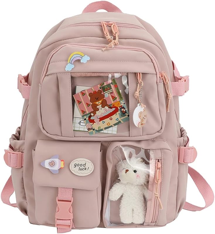 YQkoop Mochila Kawaii com broche Kawaii e acessórios, mochila Kawaii para escola, linda mochila estética japonesa para meninas adolescentes
